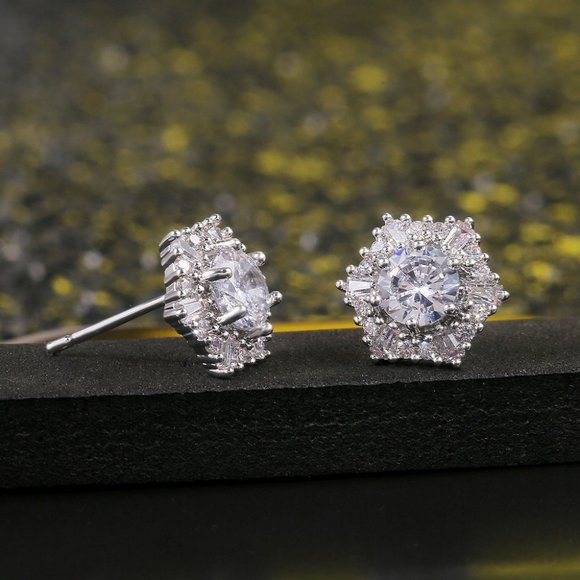 NEW 925 Sterling Silver Diamond Hexagon Earrings - Picture 7 of 7